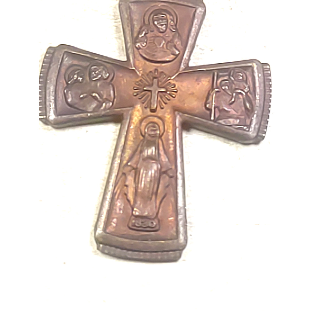 1830 Anique Copper/ Brass cross Catholic Saints Pendant - Picture 3 of 11